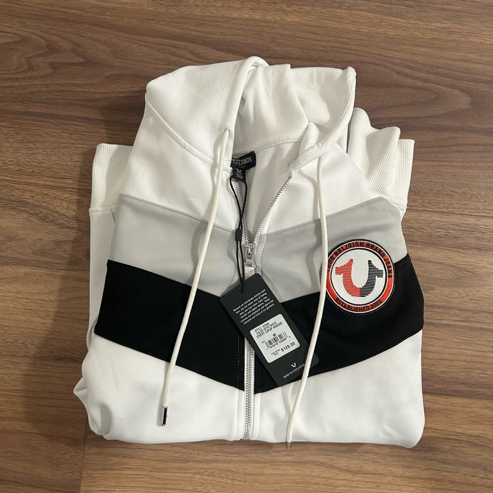 True Religion White and Black Zip-Up Hoodie